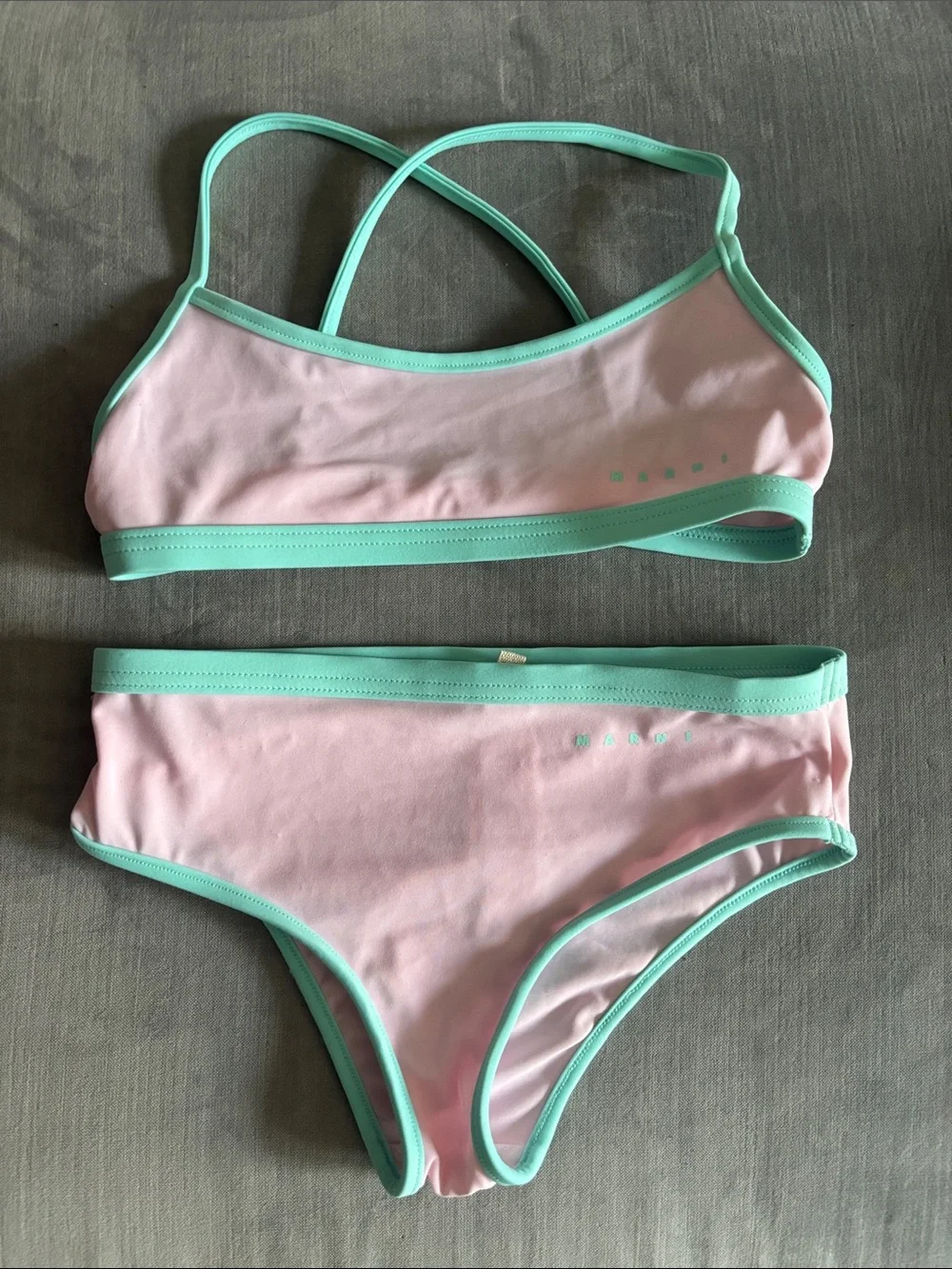 Marni Girls Pink and Mint Two-Piece Swim Set
